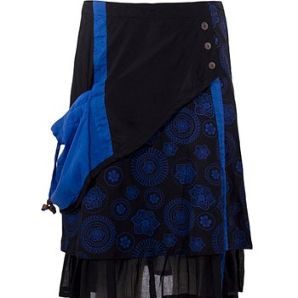 KEAWA Black Floral Ruffle Layered Skirt